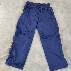VTG Starter Track Pants Mens L Navy Blue Yellow Stripe Windbreaker Lined Zip Leg